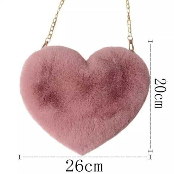 Red Faux Rabbit Fur Heart Crossbody Purse - Picture 3 of 3